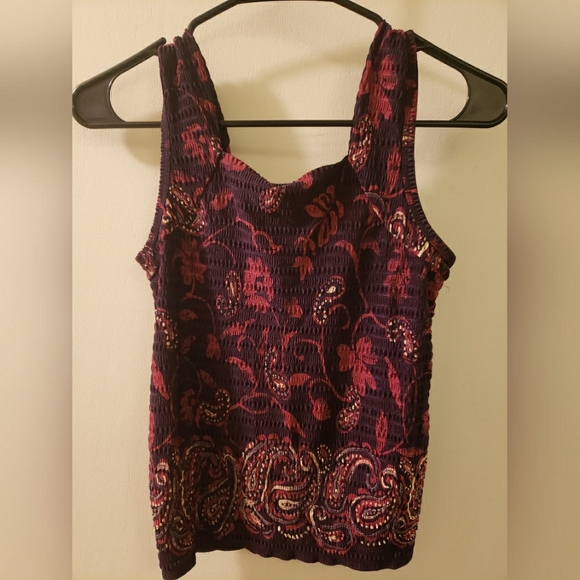 Pleat Pleat by Rafael sleeveless top with paisley floral design purple and red S - Picture 1 of 5